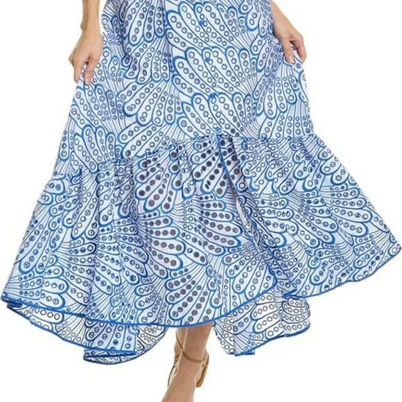 NWT Charo Ruiz Ibiza "IRENE" M Embroidered Crochet Lace Dress Cotton White Blue - Picture 3 of 11